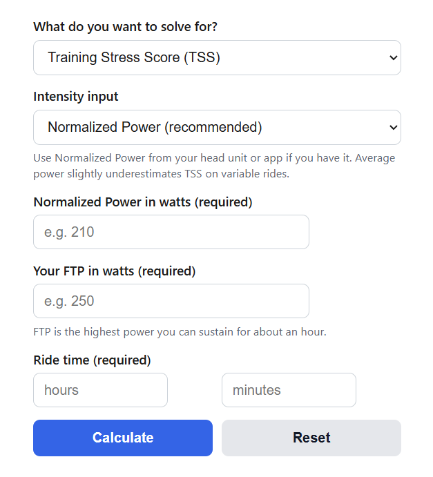 Cycling Training Stress Score (TSS) Calculator