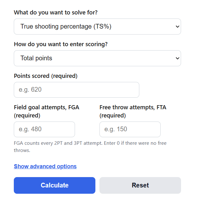 True Shooting Percentage Calculator