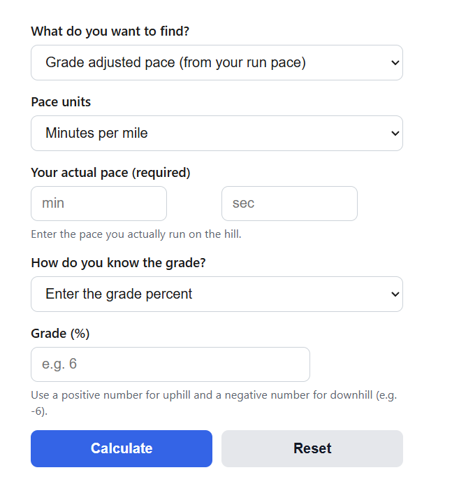Grade Adjusted Pace (GAP) Calculator