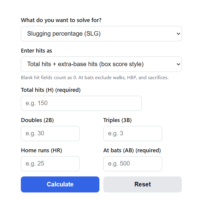 Slugging Percentage Calculator