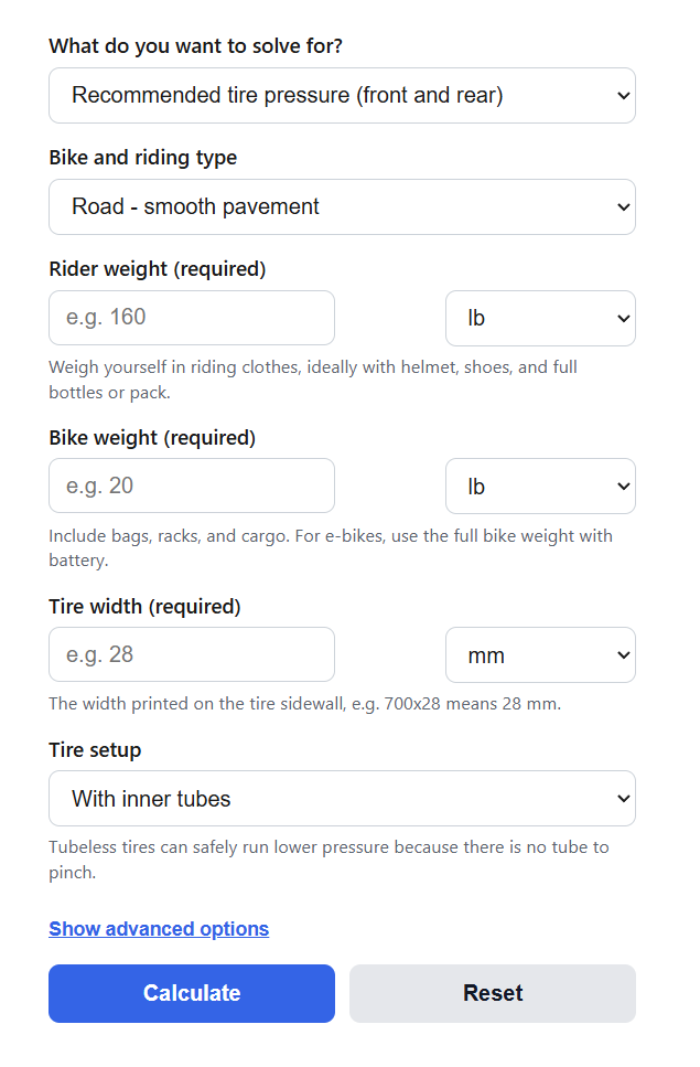 Bike Tire Pressure Calculator