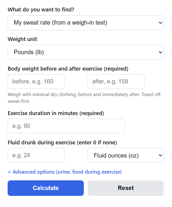 Sweat Rate Calculator