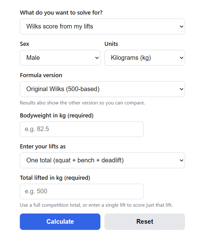 Wilks Score Calculator
