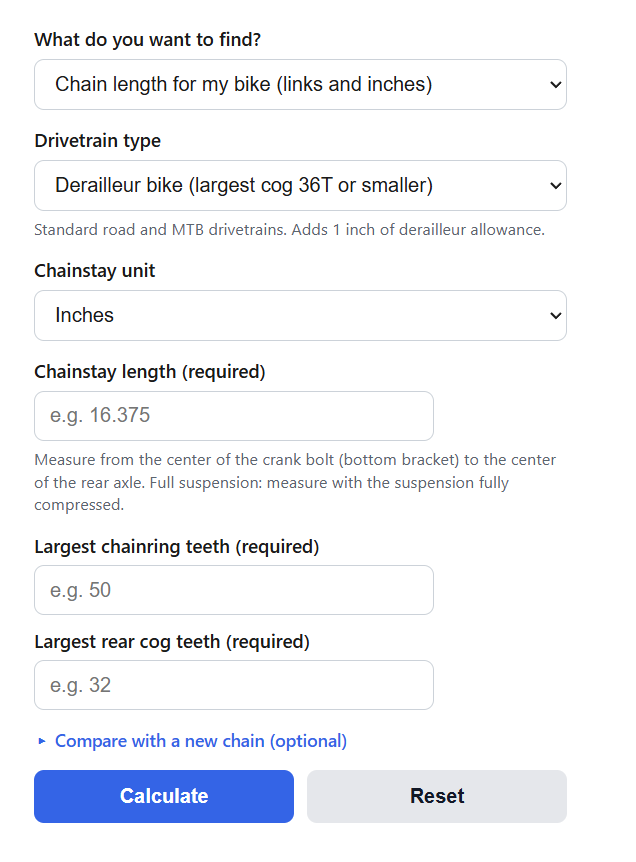 Bicycle Chain Length Calculator