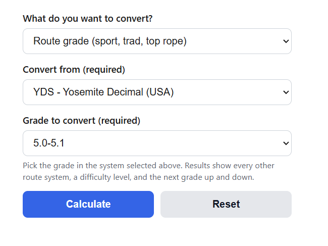 Climbing Grade Conversion Calculator