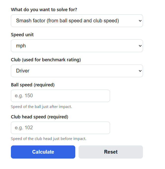 Golf Smash Factor Calculator