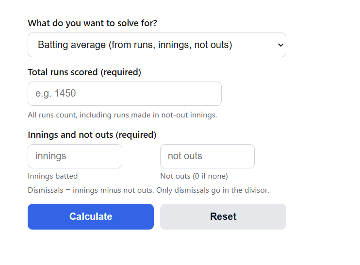 Cricket Batting Average Calculator