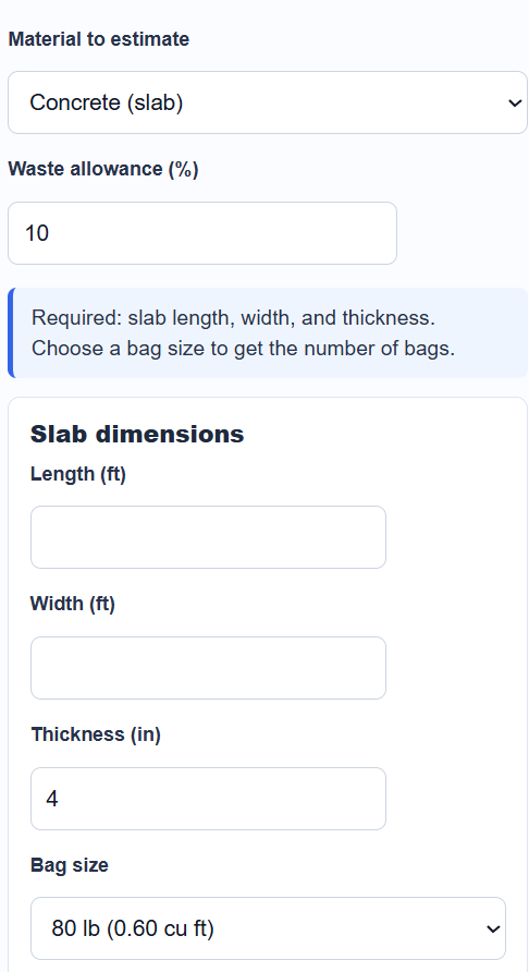 Construction Material Estimator Calculator