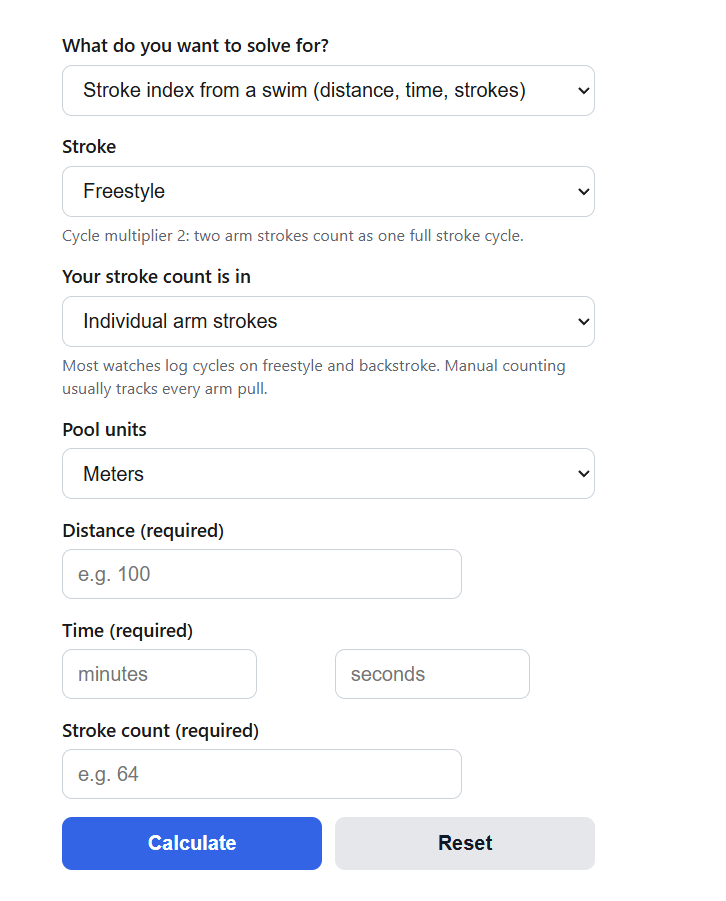 Swim Stroke Index Calculator