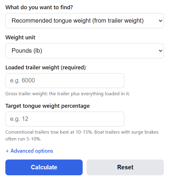 Trailer Tongue Weight Calculator