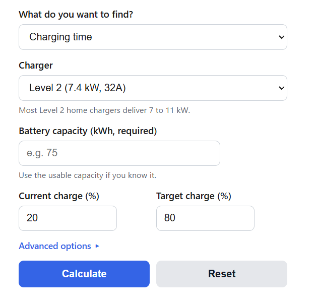 EV Charging Time Calculator