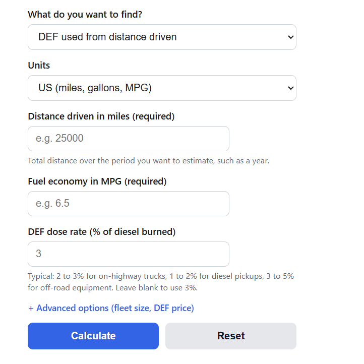 DEF Consumption Calculator