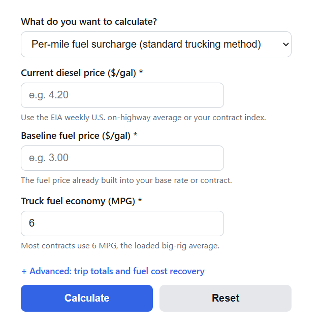 Fuel Surcharge Calculator