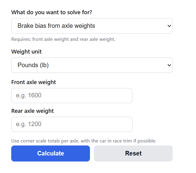 Brake Bias Calculator