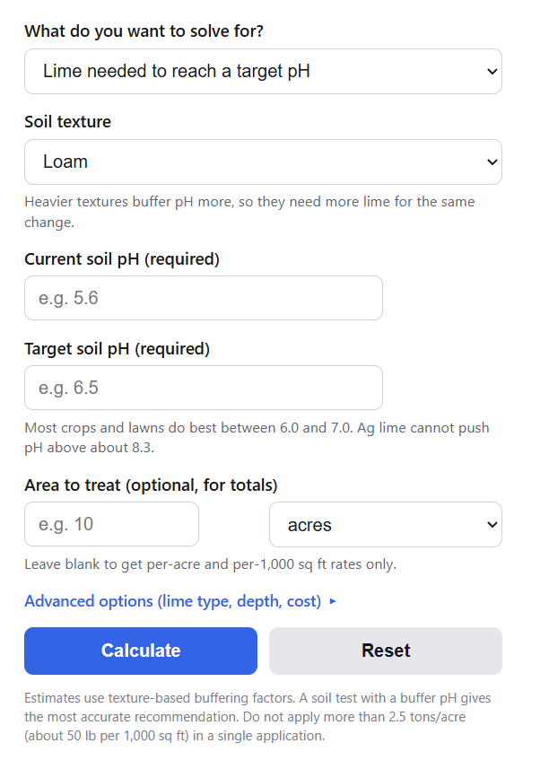 Lime Requirement Calculator