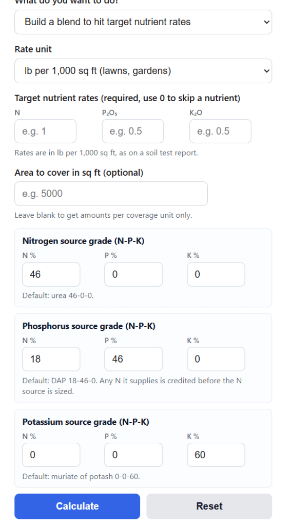 NPK Fertilizer Blend Calculator