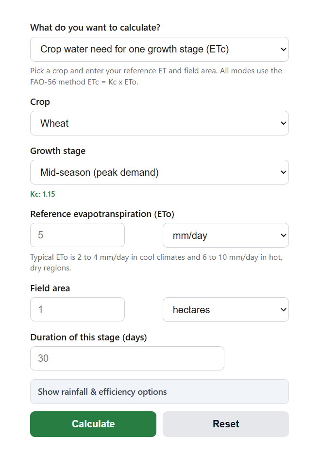 Crop Water Requirement Calculator