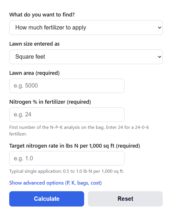 Lawn Fertilizer Rate Calculator