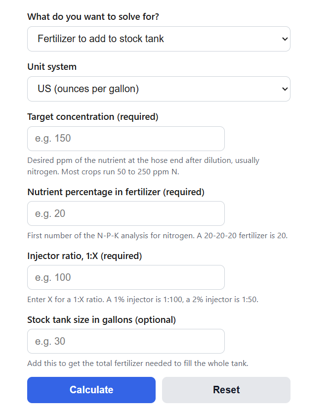Fertilizer Injector Ratio Calculator