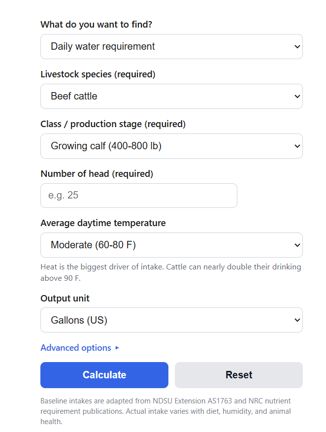 Livestock Water Requirement Calculator