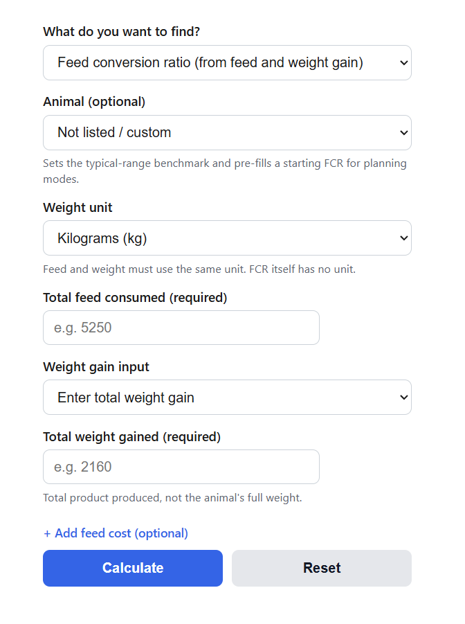 Feed Conversion Ratio Calculator