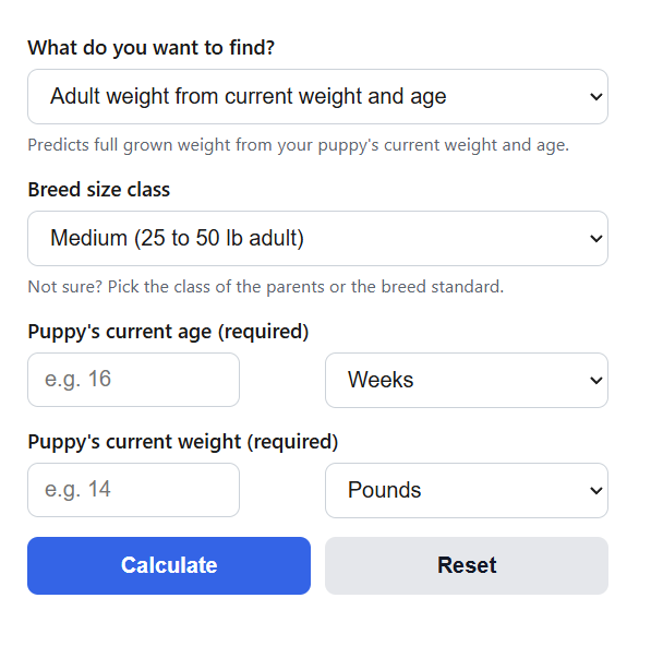 Puppy Adult Weight Predictor Calculator