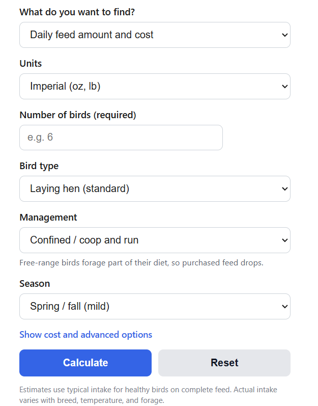 Chicken Feed Amount Calculator