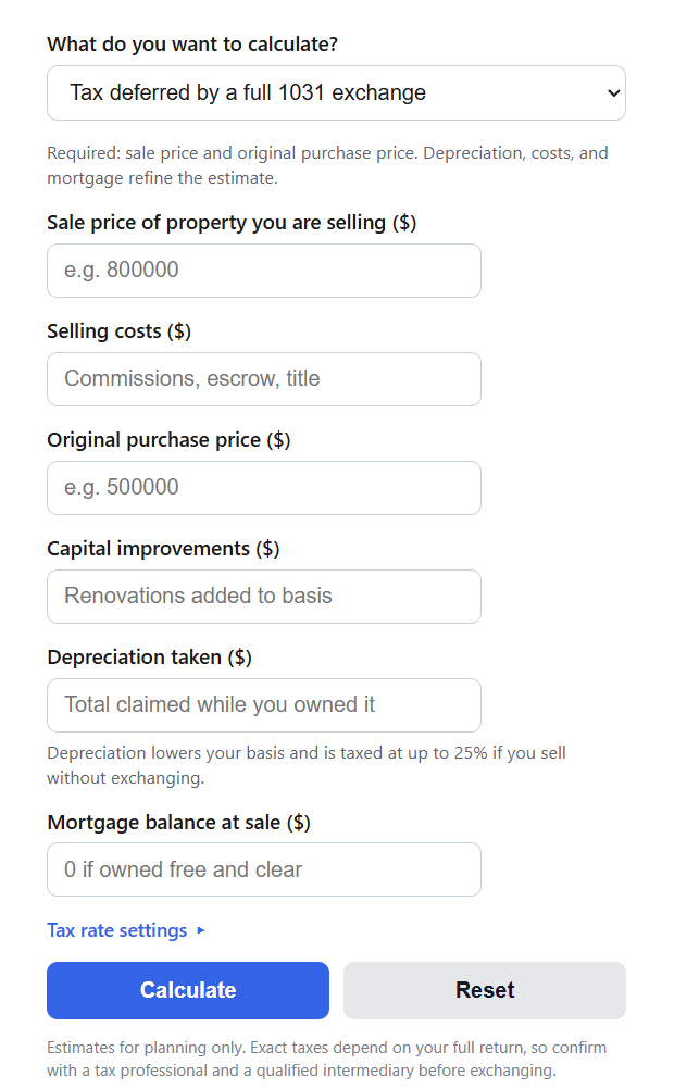 1031 Exchange Calculator