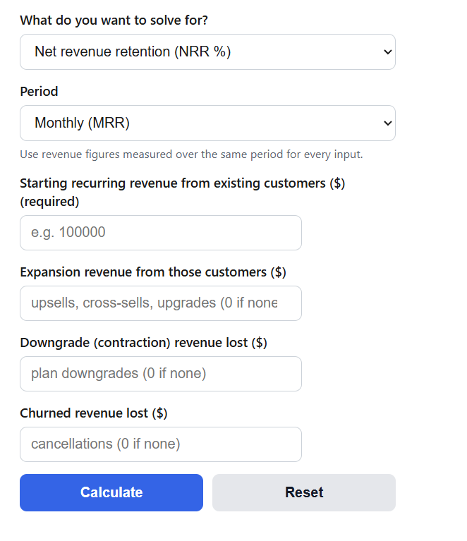 Net Revenue Retention Calculator