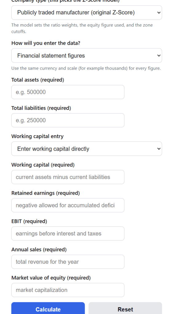 Altman Z-Score Calculator