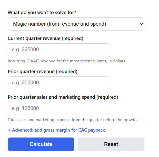SaaS Magic Number Calculator