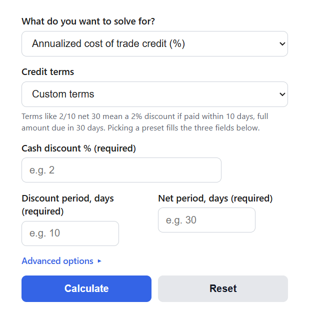 Cost of Trade Credit Calculator