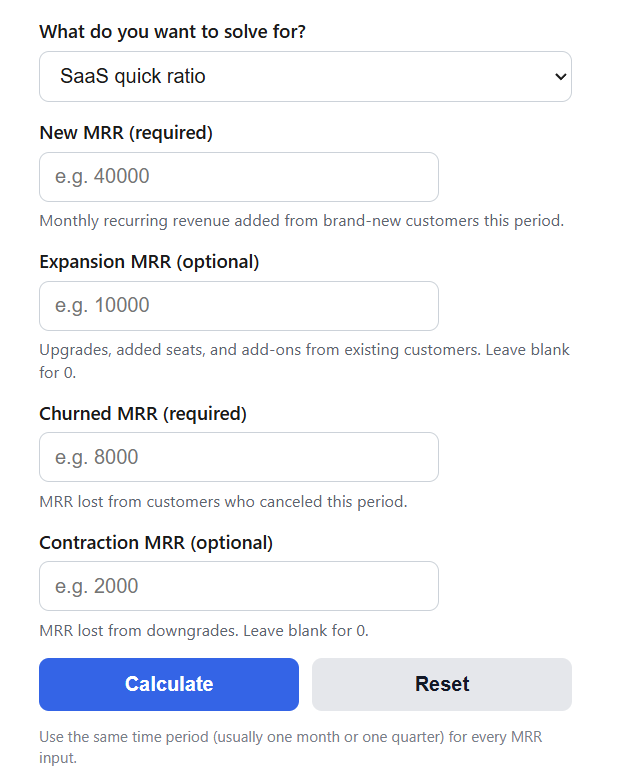 SaaS Quick Ratio Calculator