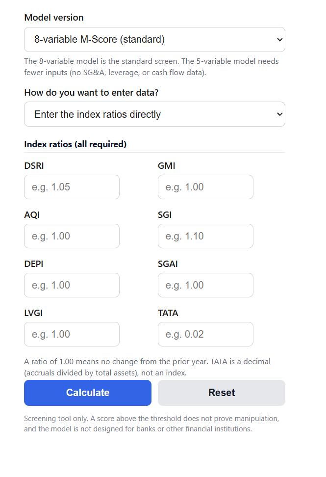 Beneish M-Score Calculator