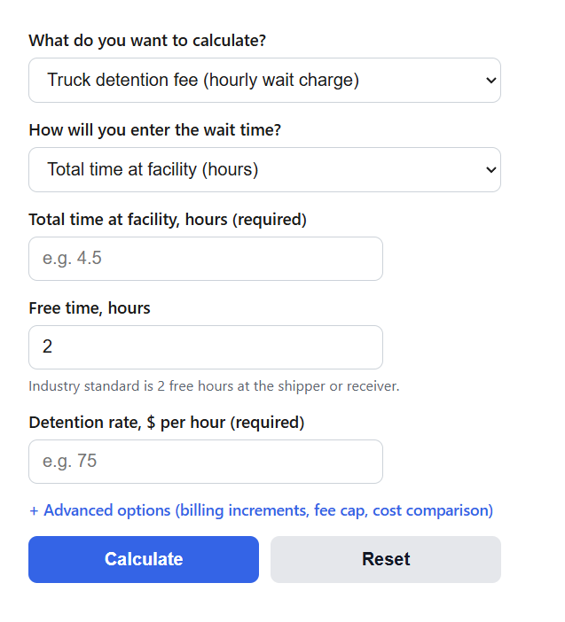 Truck Detention & Demurrage Fee Calculator