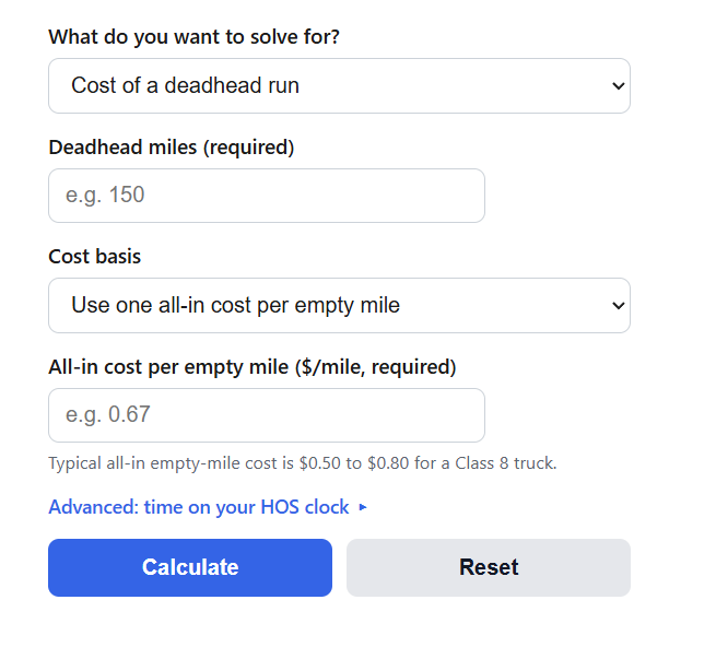 Deadhead Cost Calculator