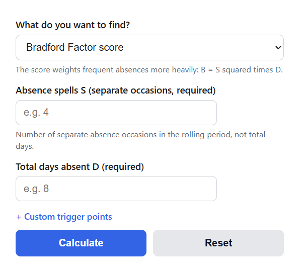 Bradford Factor Calculator