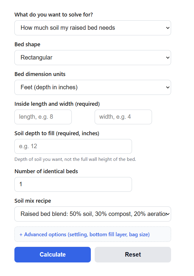 Raised Bed Soil Calculator