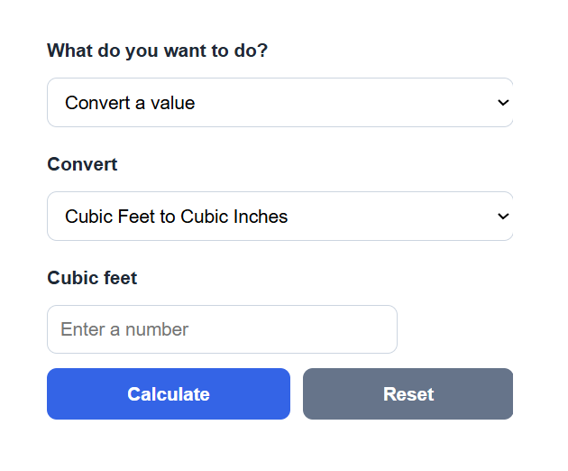 Cubic Feet To Cubic Inches Converter Calculator