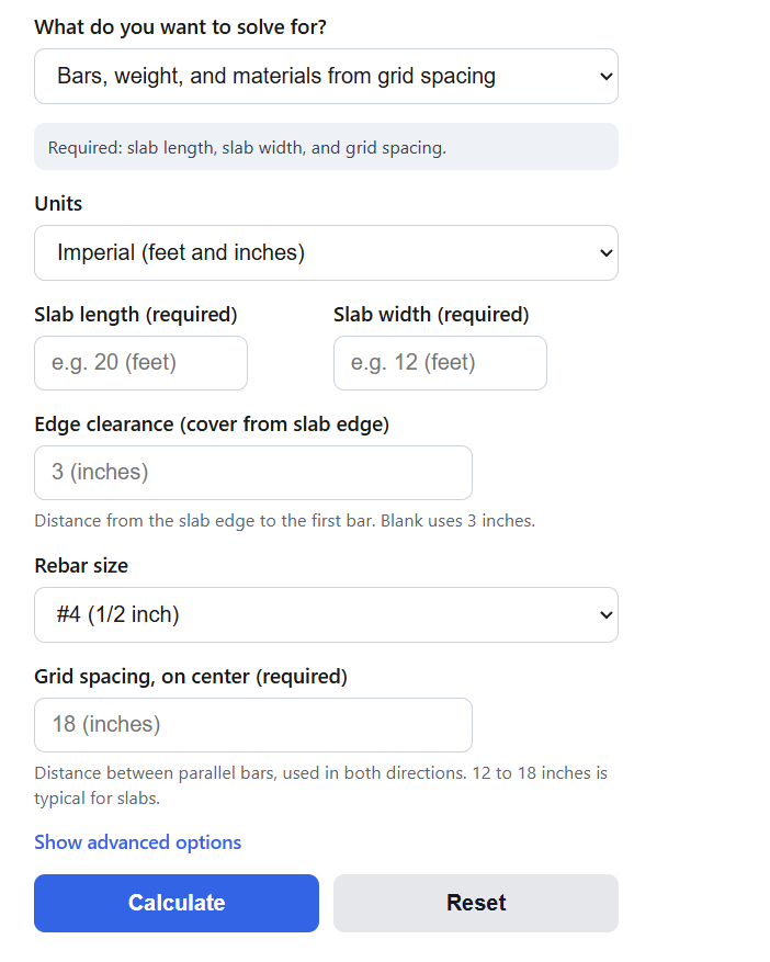 Rebar Slab Grid Calculator