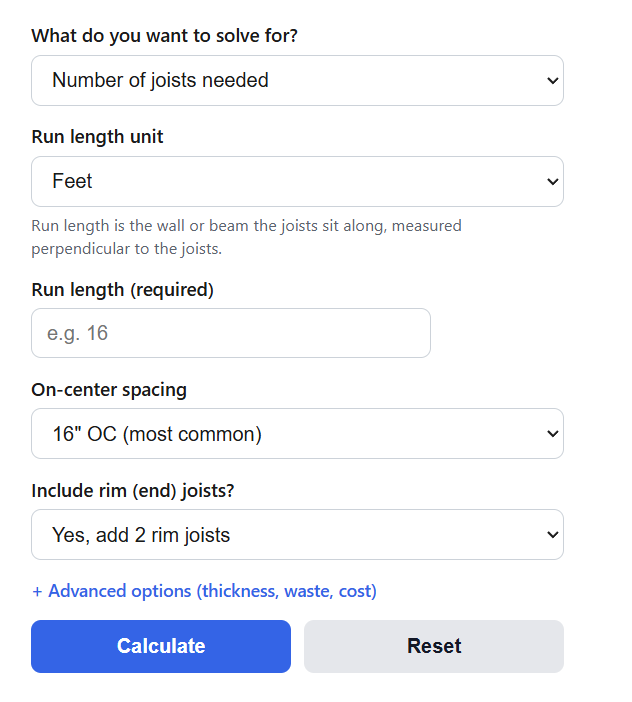 Joist Count Calculator