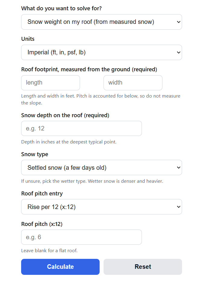 Roof Snow Load Calculator