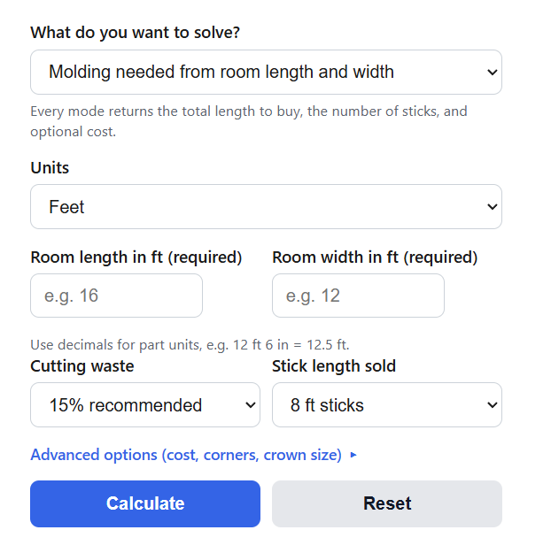 Crown Molding Length Calculator