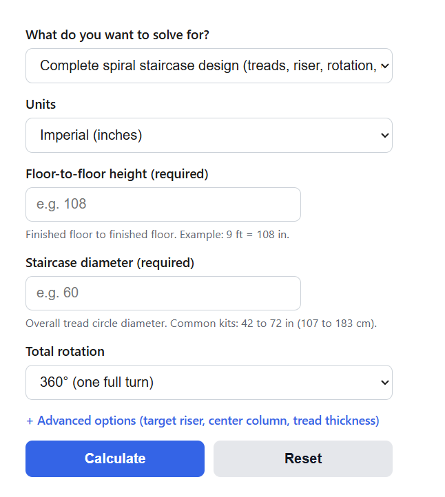 Spiral Staircase Calculator
