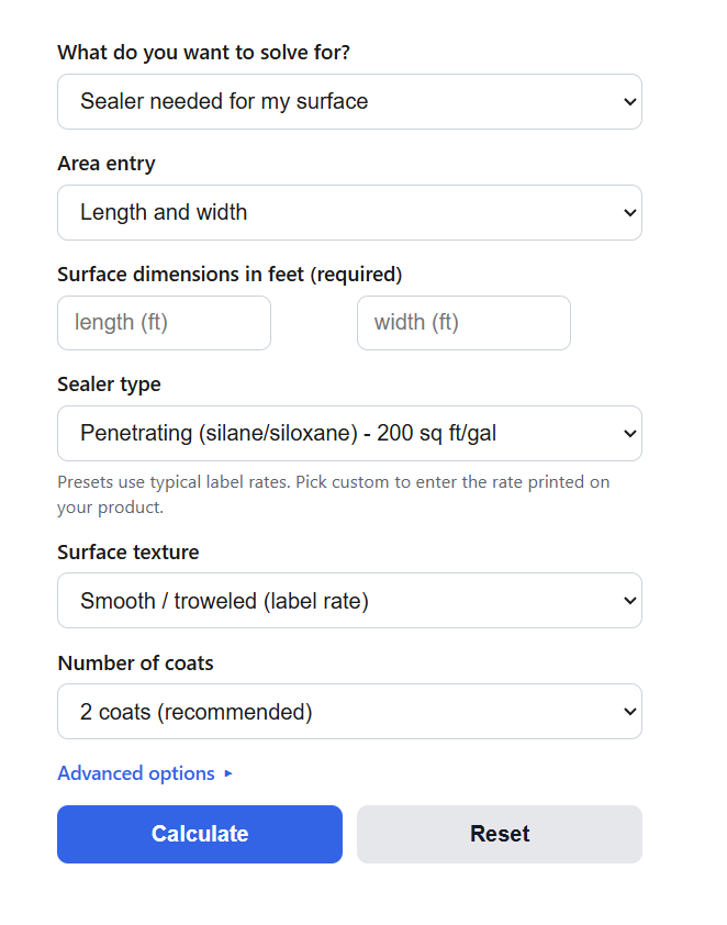 Concrete Sealer Coverage Calculator