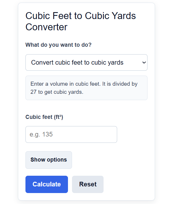 Cubic Feet To Cubic Yards Converter Calculator