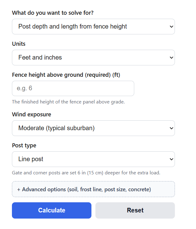 Fence Post Depth Calculator