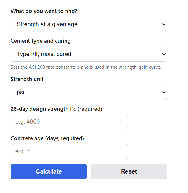 Concrete Strength Gain Calculator