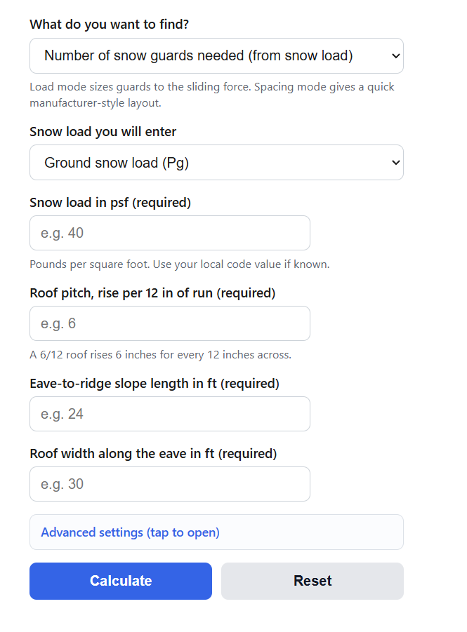 Snow Guard Calculator