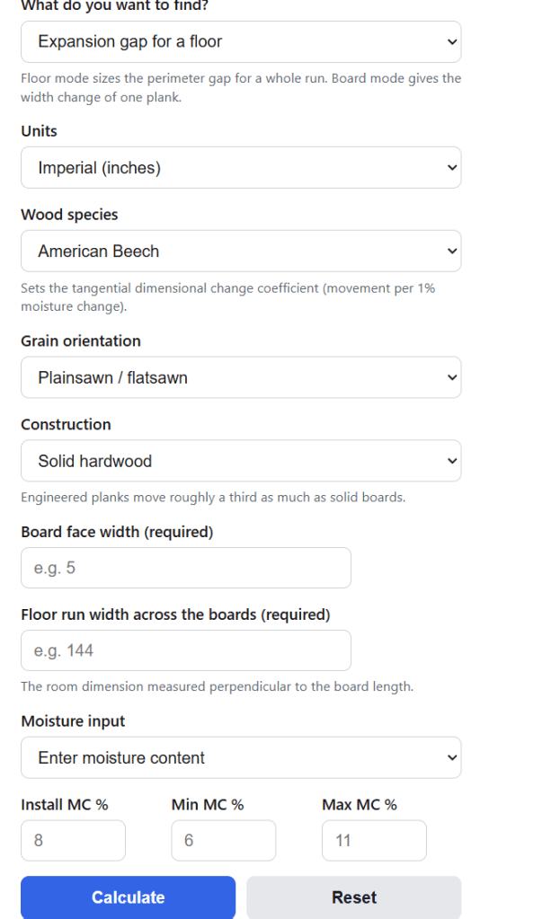 Hardwood Floor Expansion Gap Calculator